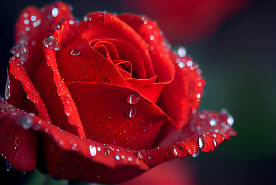 A red rose bud with rain drops close-up shot