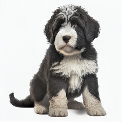 Bernedoodle full body image with white background ultra realistic



