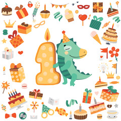 Invitation for a child party. Happy birthday card template. Vector illustration.