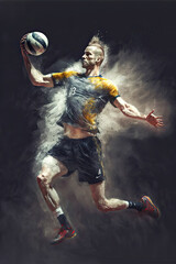 Fototapeta na wymiar Handball Handballspieler Player in Action Abstrakte Grafik Illustration Generative AI Digital Art Cover Background