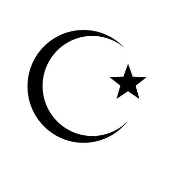 Vector drawing of a month and a star on a white background. Turkish flag simple icon. Islam symbol, vector.