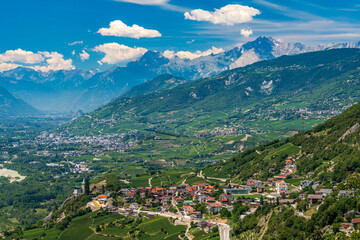 Fototapeta na wymiar Switzerland 2022, Beautiful view of the Alps. Panorama of Crans-Montana.