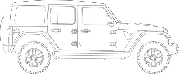 SUV Vector Template Wireframe Blueprint. Blank SUV Vehicle Template Side View - obrazy, fototapety, plakaty