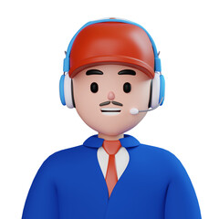 Male Customer Call Service With Cap, 3d Illustration, 3d Avatar, 