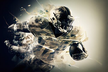 colourful multi exposure illustration of american football player with helmet, generative ai - obrazy, fototapety, plakaty