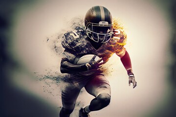 colourful multi exposure illustration of american football player with helmet, generative ai