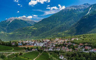 Switzerland 2022, Beautiful view of the Alps. Panorama of Crans-Montana.