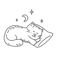 Cute cat happy to sleep and sweet dream. Quality sleep. Cat Day. Vector illustration
