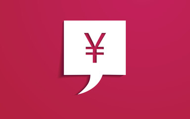 Obraz premium Speech bubble with yen currency symbol, paper cut technique. Vector illustration.