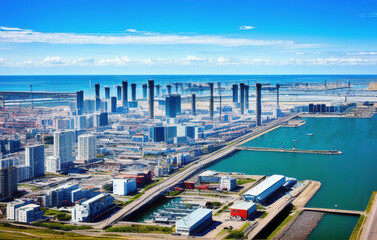 Obraz premium port city seaside view , industria. generative ai