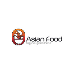 Asian Food Logo Design Template with meat icon and grill. Perfect for business, company, restaurant, mobile, app, etc