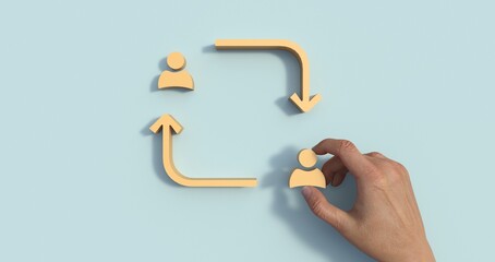 Concept creative idea and innovation. Hand picked wooden cube block with head human symbol and light bulb icon © maximilian