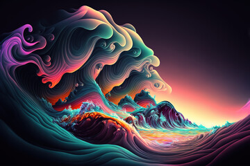 Obraz premium Abstract psychedelic waves, colorful gradients, Generative AI
