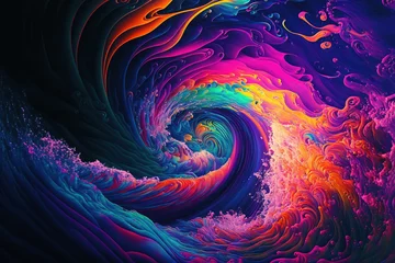Gordijnen Abstract psychedelic waves, colorful gradients,  Generative AI © gridspot
