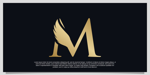 Letter M wings logo design simple concept Premium Vector - obrazy, fototapety, plakaty