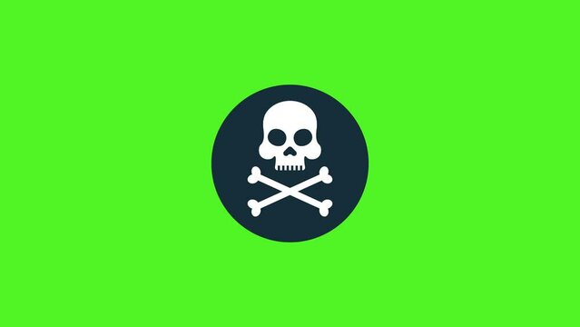 skull Danger sign animation.green background.chroma key