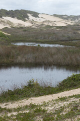 Sand hills and small lake at the beach
