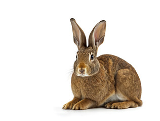 Fototapeta premium Easter Bunny Rabbit, one cute big Flemish giant bunny isolated resting on a white background. AI generative