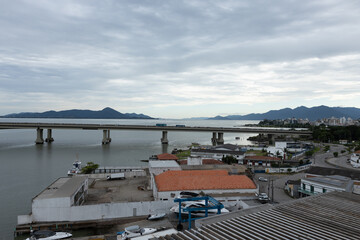 Bridge on the shore os a coastal city