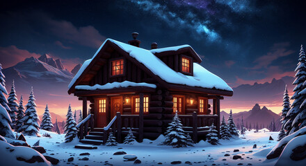 Fototapeta premium A Log Cabin in the florest [Ai Generated]