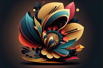  a colorful flower with a black background and a brown background with a black background and a brown background with a black background and a brown background with white border. Generative AI