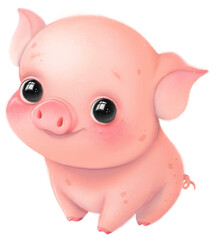 Illustration of a cute cartoon pig. Cute animals. Transparent background, png