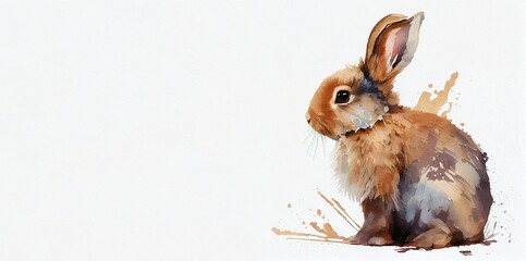 Watercolour background with rabbit, leaves and place for text. Illustration for Lunar Chinese New Year or for the Easter card and invitation, book and calendar with place foe text. AI generative