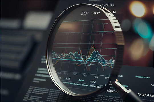 Magnifying glass search of investing and stock market created with Generative Ai