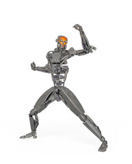 apocalipse cyborg in a deffence pose on white background