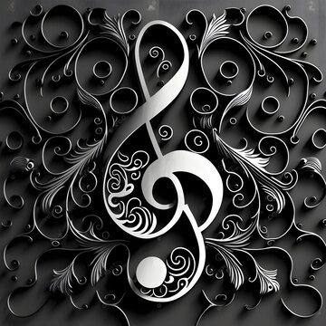 tenor clef filigree pattern black on white 