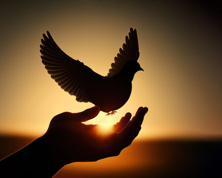 hands releasing a dove. peace concept. generative ai