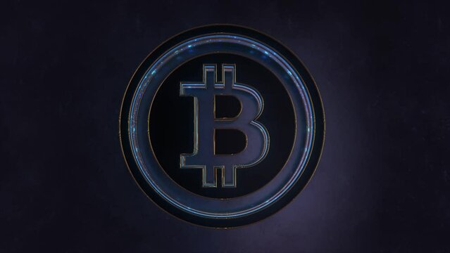 3D Bitcoin Icon Symbol Blue Logo Animation Abstract Background 4K