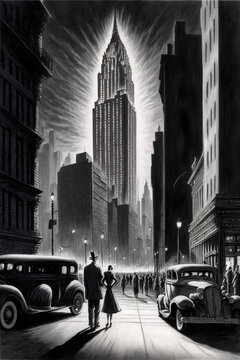 New York in the 1930s, comic strip drawing - Generative AI