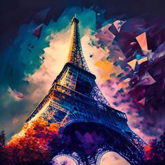 Eiffel tower, colorful painting