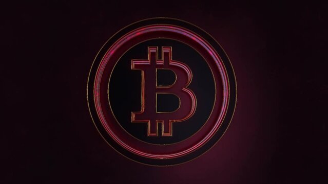 3D Bitcoin Icon Symbol Red Logo Animation Abstract Background 4K