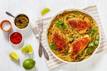 Cheesy Salsa Verde Chicken in dish, top view