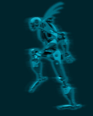 skeleton robot is marching white background side view