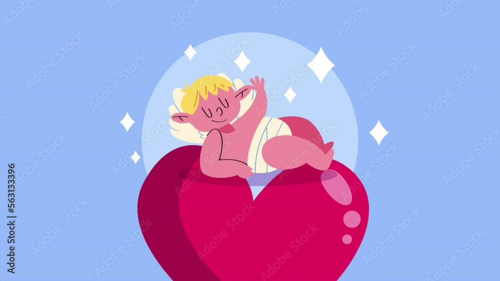 Sticker cupid angel saludating character animation