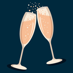 Two glasses of champagne. drink a toast to the party, New Year's Eve dinner, vector background. two glasses of champagne for valentine's day