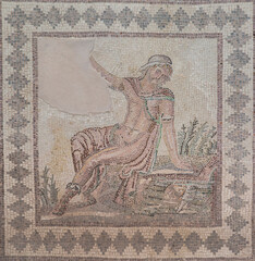 Historic mosaic showing ancient hero exhuatsed or dying