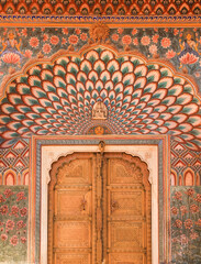 Historic ornate door architecture in CCity Plase in Jaipur, Rajasthan, India