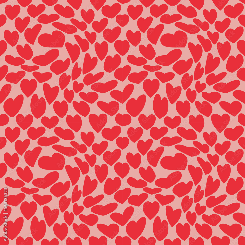 Fototapete retro wavy pattern with red hearts on pink background. groovy hippie psychedelic seamless pattern fo