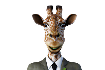 Obraz premium Portrait of Giraffe in a business suit - Generative AI 3D Illustration on white background
