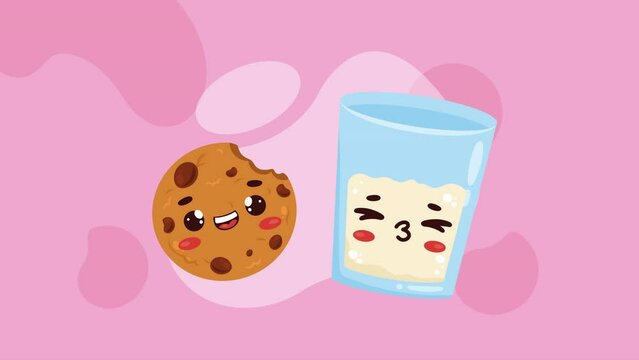 cookie and milk kawaii characters animation