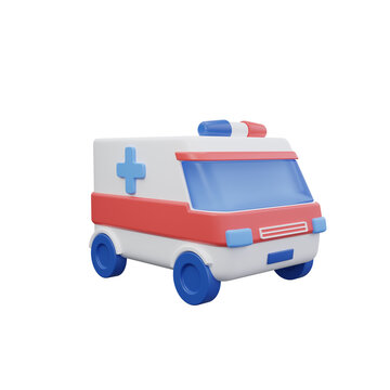 Ambulance emergency vehicle 3D render icon isolated white background.