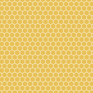 Banner with golden honeycomb. Fat image of yellow bee honeycomb. Abstract geometric graphic hexagon pattern background
