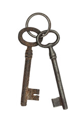 Two old vintage keys isolated on a transparent background