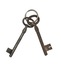 Two old vintage keys isolated on a transparent background