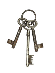 Bunch of old vintage keys isolated on a transparent background
