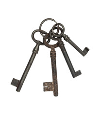 Bunch of old vintage keys isolated on a transparent background